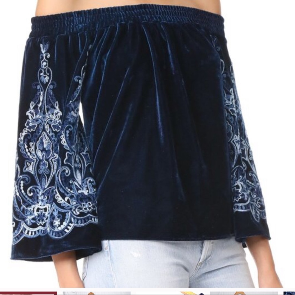 Misa Los Angeles Velvet Embroidered Top Xs